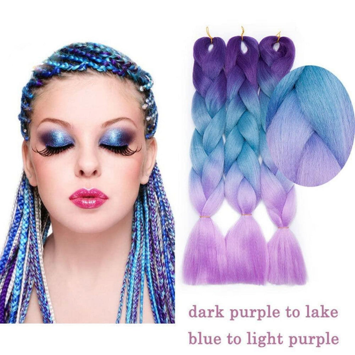 24 Zoll Ombre Jumbo Braid Haarverlängerung - Lila Blau Türkis