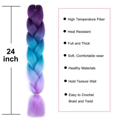 24 Zoll Ombre Jumbo Braid Haarverlängerung - Lila Blau Türkis