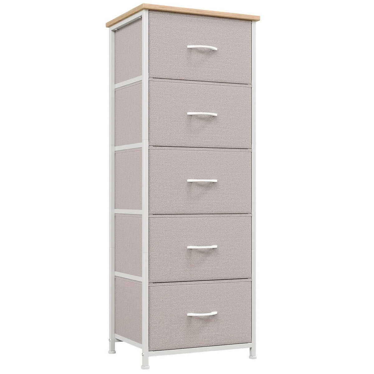 Somdot Kommode mit 5 Stoffschubladen – Aschgrau, 30x42x114,5 cm