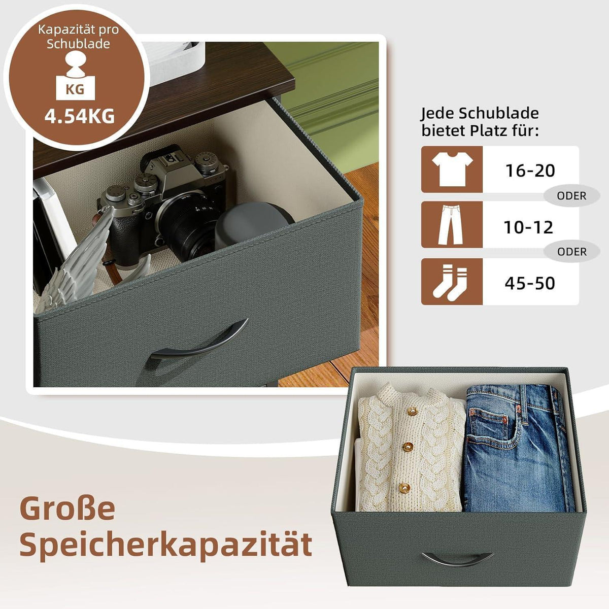 Somdot Stoffkommode 5 Schubladen – Grau, Schlafzimmer Organizer