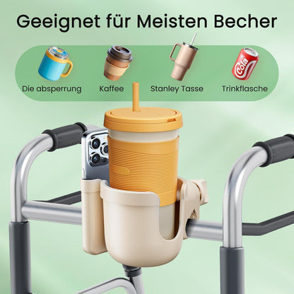 Getränkehalter Rollator & Rollstuhl mit Handyhalterung