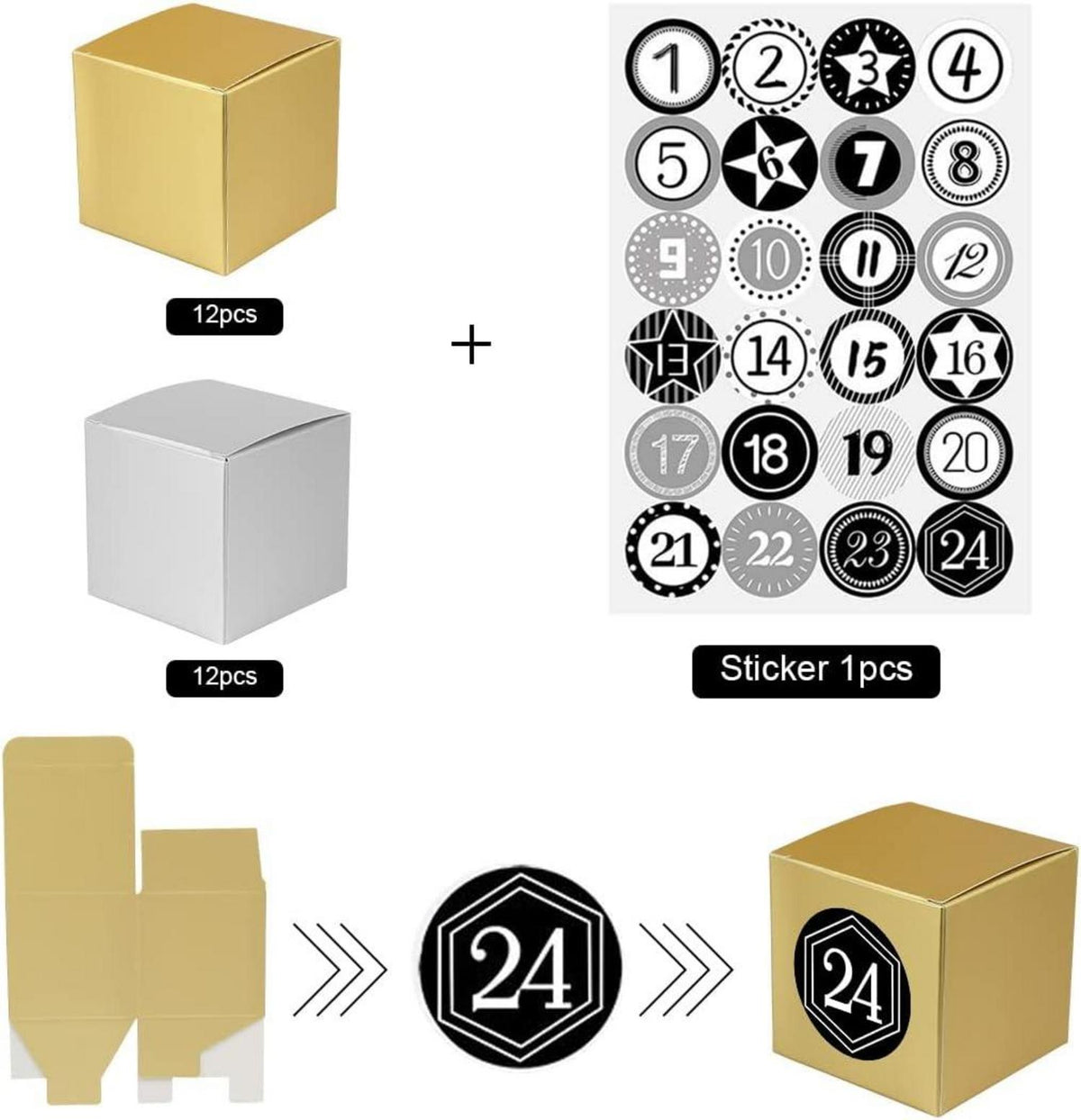 Adventskalender Boxen zum Befüllen Schachteln Zahlenaufklebern