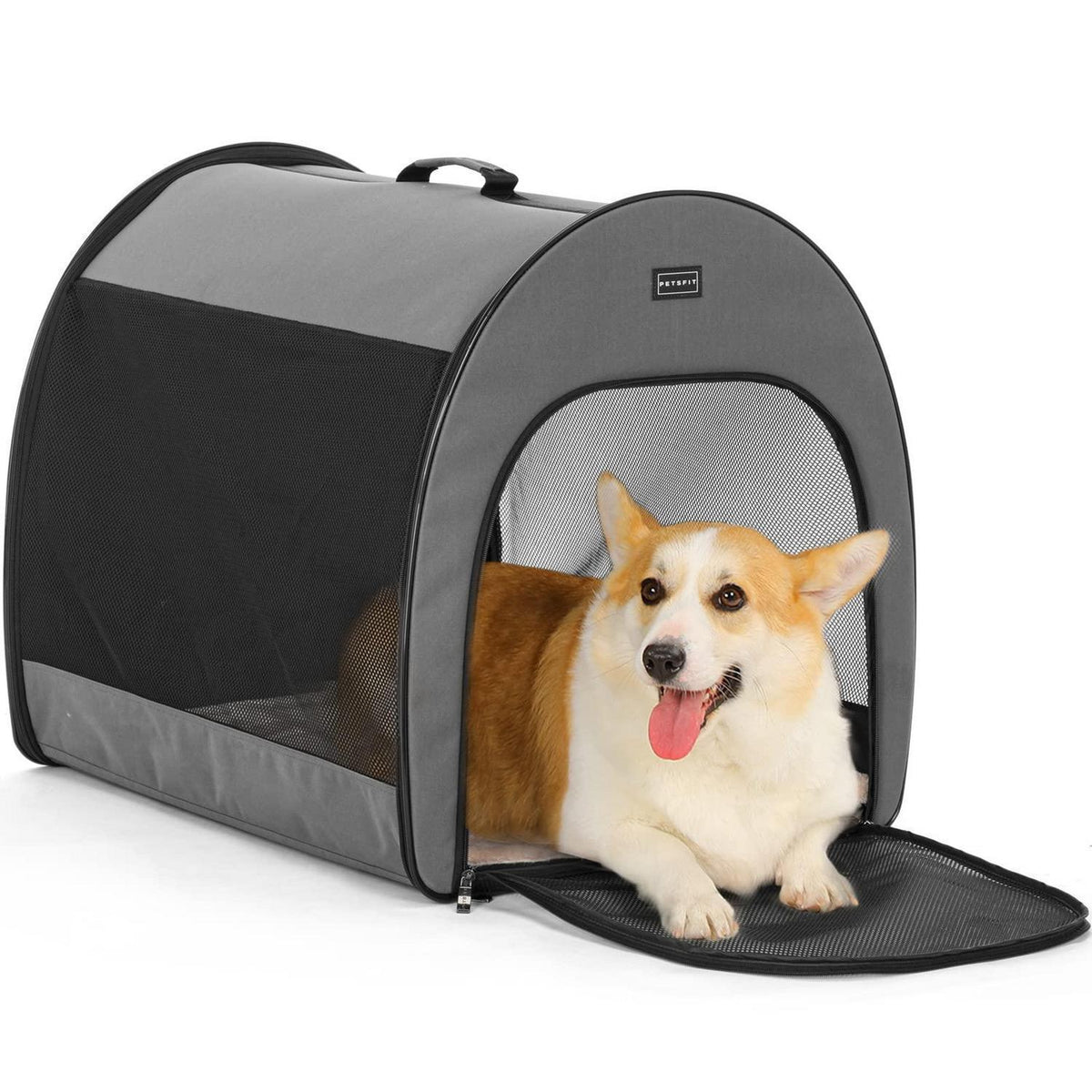 Tragbare Hundebox Grau – Weiche Reisebox für Hunde & Katzen