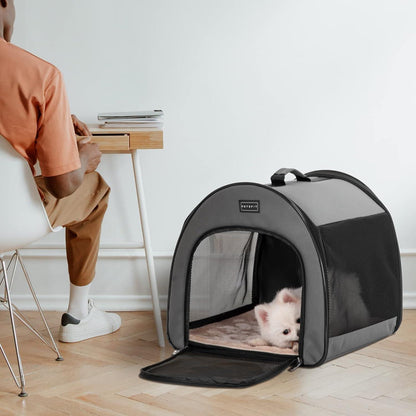 Tragbare Hundebox Grau – Weiche Reisebox für Hunde & Katzen