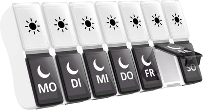 Pillendose 7 Tage 2 Fächer Schwarz/Weiß Tablettenbox