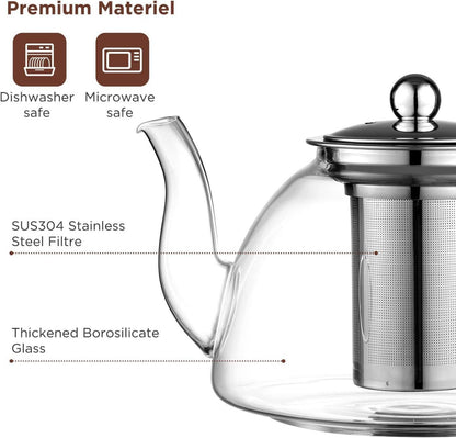 Teekanne Glas Borosilikatglas 1300ML Siebeinsatz Spülmaschinenfest