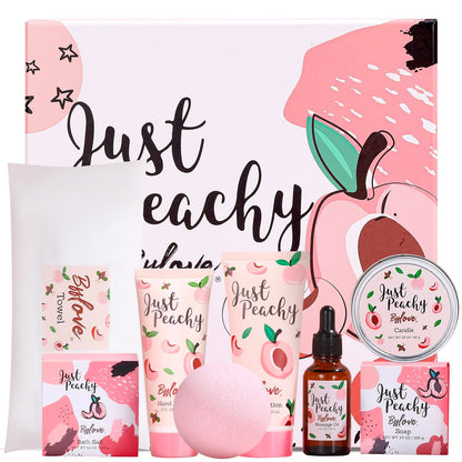 Geschenkset Frauen Pfirsich Spa 8-teilig Massage Kerze Badesalz