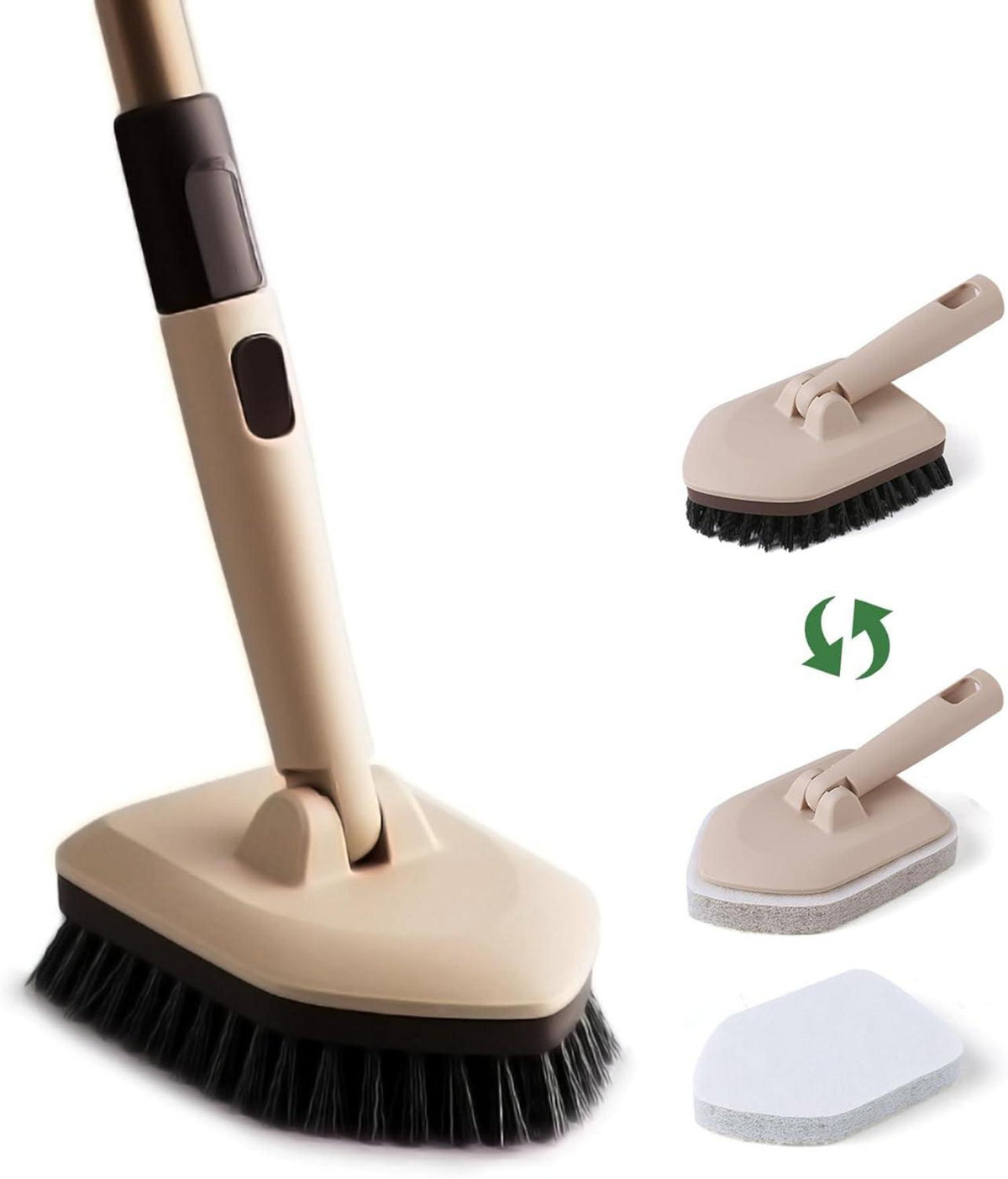 2-in-1 Badewannenbürste mit Stiel 127cm, steife Borsten & Schwammpads