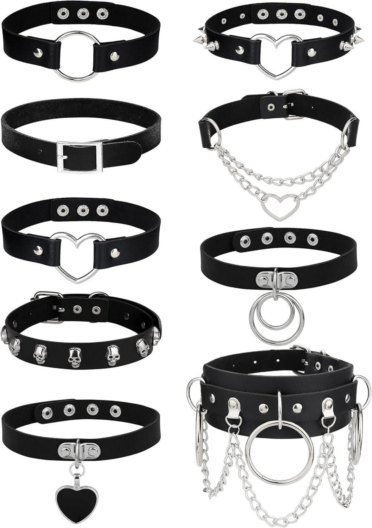 Gothic Punk Choker Set Schwarze Halskette Nieten Spikes PU Leder