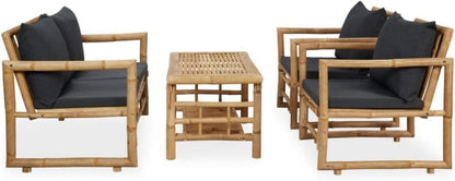 vidaXL Gartenmöbel-Set 4-tlg. Bambus Sitzgruppe Auflagen