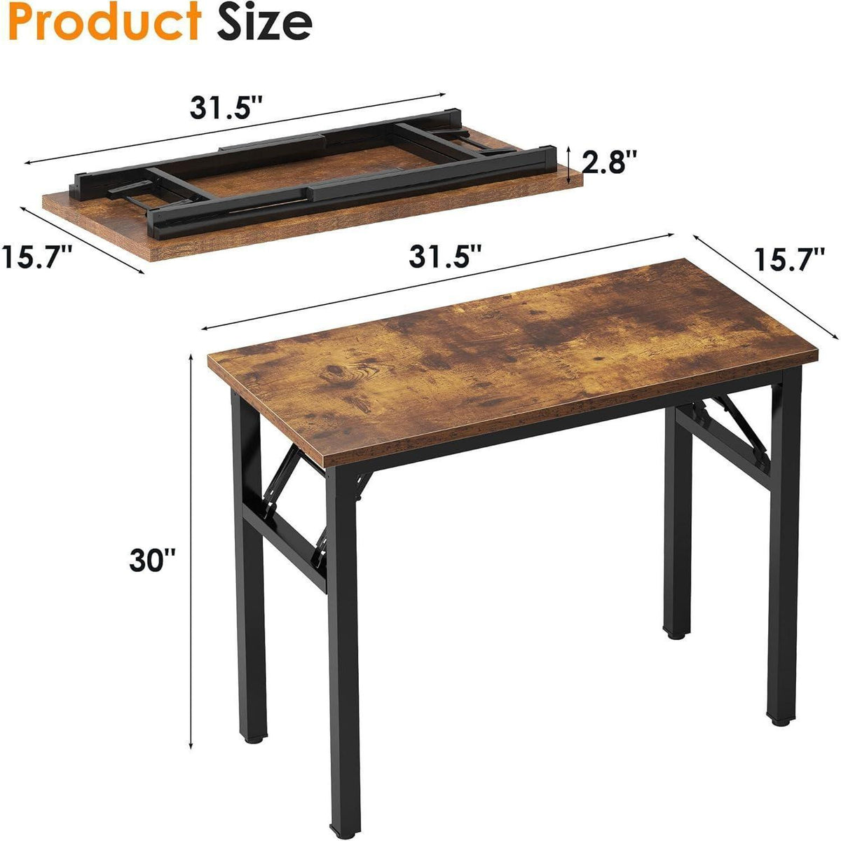 Klapptisch 80x40 cm, kein Aufbau, Home Office Schreibtisch Grau/Schwarz
