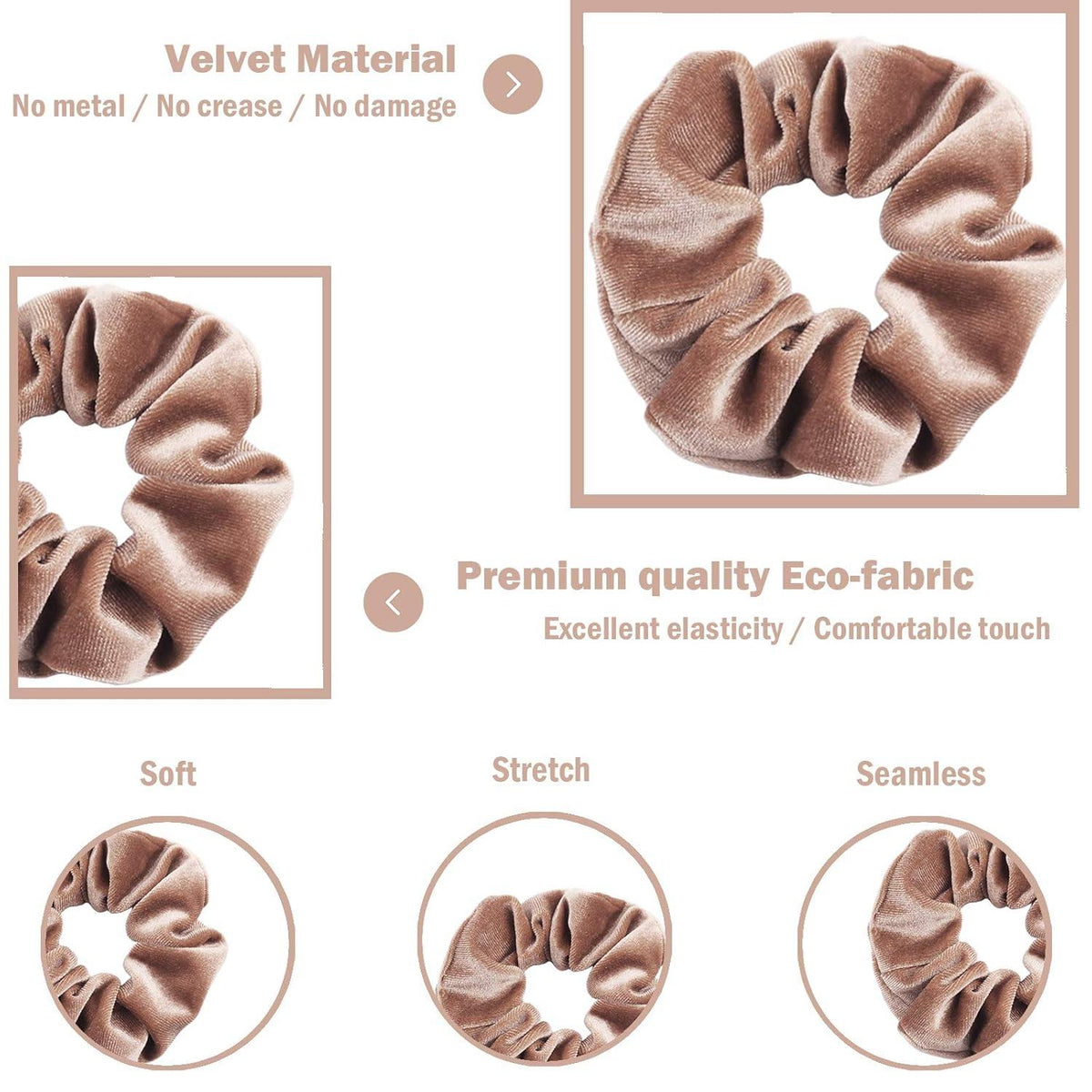 12er Set Haargummis Scrunchies aus Samt, Weiche elastische Haarbänder in neutralen Farben