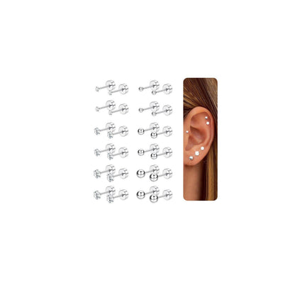 12 Paar Edelstahl Ohrstecker Set – Kleine CZ Kugeln für Damen & Herren