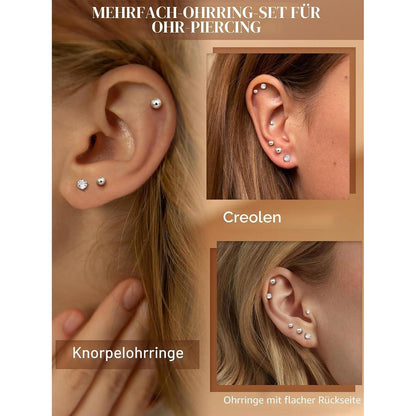12 Paar Edelstahl Ohrstecker Set – Kleine CZ Kugeln für Damen & Herren