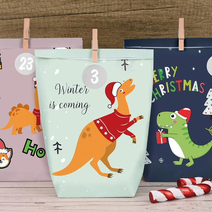 Adventskalender Dinosaurier Motiv Kraftpapiertüten Set