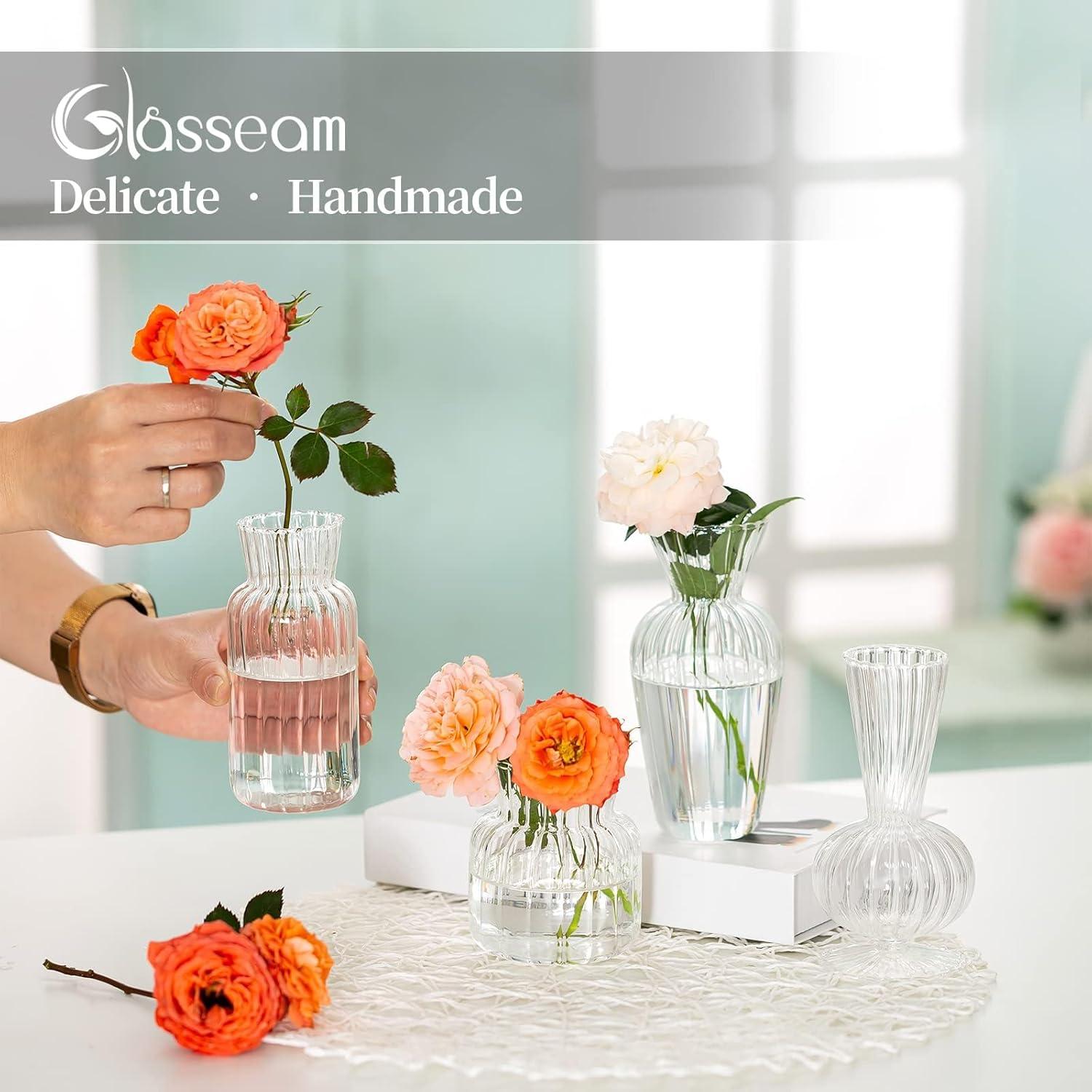 Vintage Mini Vasen Set Glas Blumenvase Tischdeko Hochzeit Wohnzimmer Badezimmer 8 Stück