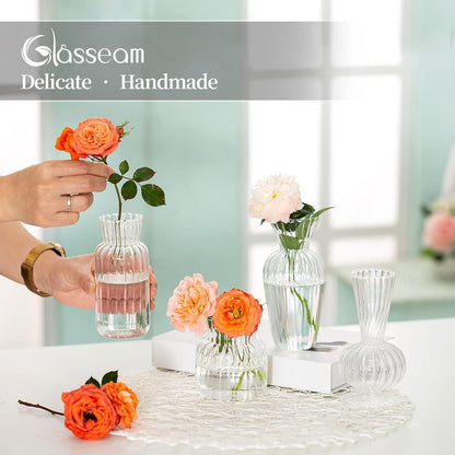 Vintage Mini Vasen Set Glas Blumenvase Tischdeko Hochzeit Wohnzimmer Badezimmer 8 Stück