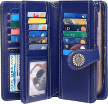 TEUEN Damen Geldbörse Leder RFID Lang Groß 24 Kartenfächer