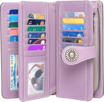 TEUEN Damen Geldbörse Leder RFID Schutz 24 Kartenfächer Rosa