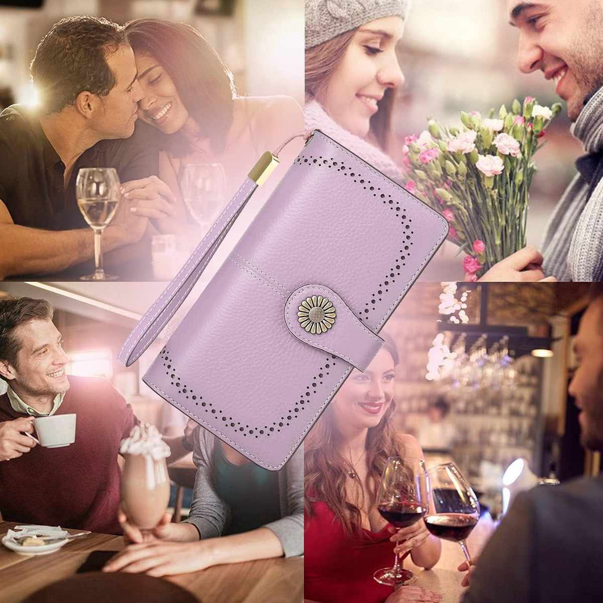 Geldbörse Damen Leder Groß RFID Damen Portmonee Lang Rosa