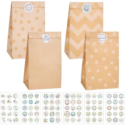 KASZOO Papiertüten Braun 40 Stück Kraftpapier Aufkleber 90