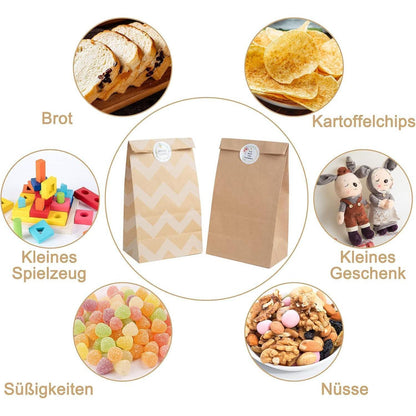 KASZOO Papiertüten Braun 40 Stück Kraftpapier Aufkleber 90