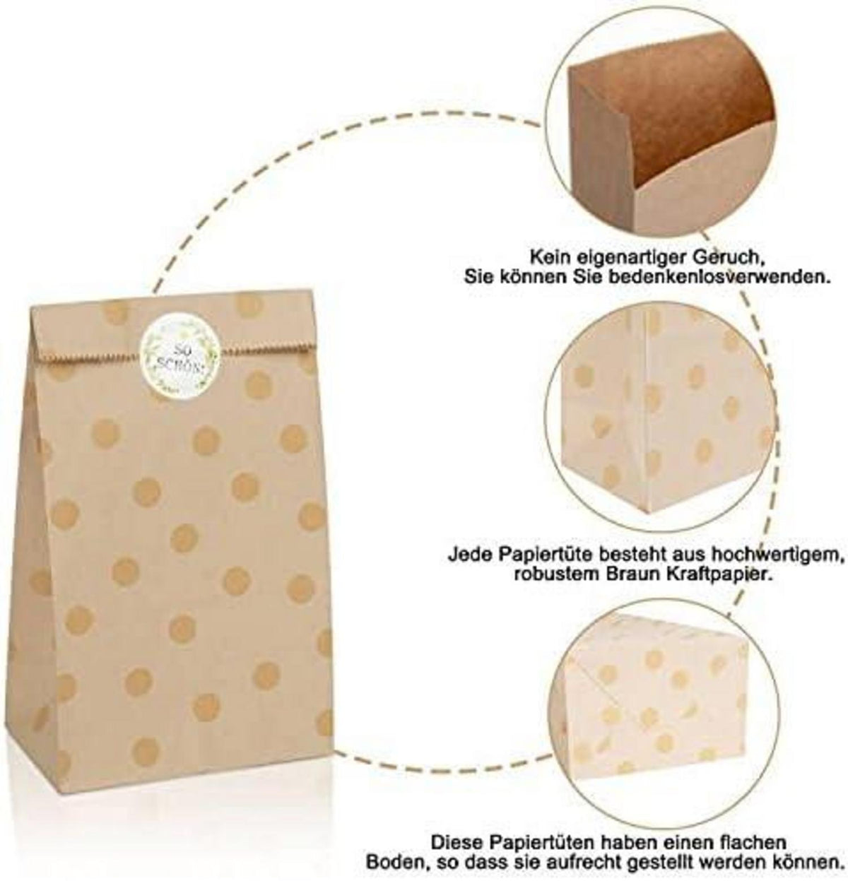 Kraftpapier Papiertüten Braun 40 Stück Aufkleber 90 Deutsch Eco-friendly 24x13x8cm
