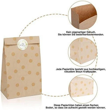 Kraftpapier Papiertüten Braun 40 Stück Aufkleber 90 Deutsch Eco-friendly 24x13x8cm