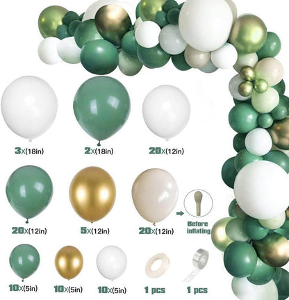 Luftballon Girlande Set Avocado Grün Weiß Gold 102 Stück