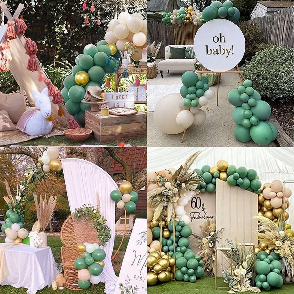 Luftballon Girlande Set Avocado Grün Weiß Gold 102 Stück