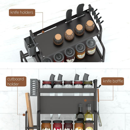 Küchenregal Arbeitsplatte 63x49cm Gewürzregal Stahl Organizer