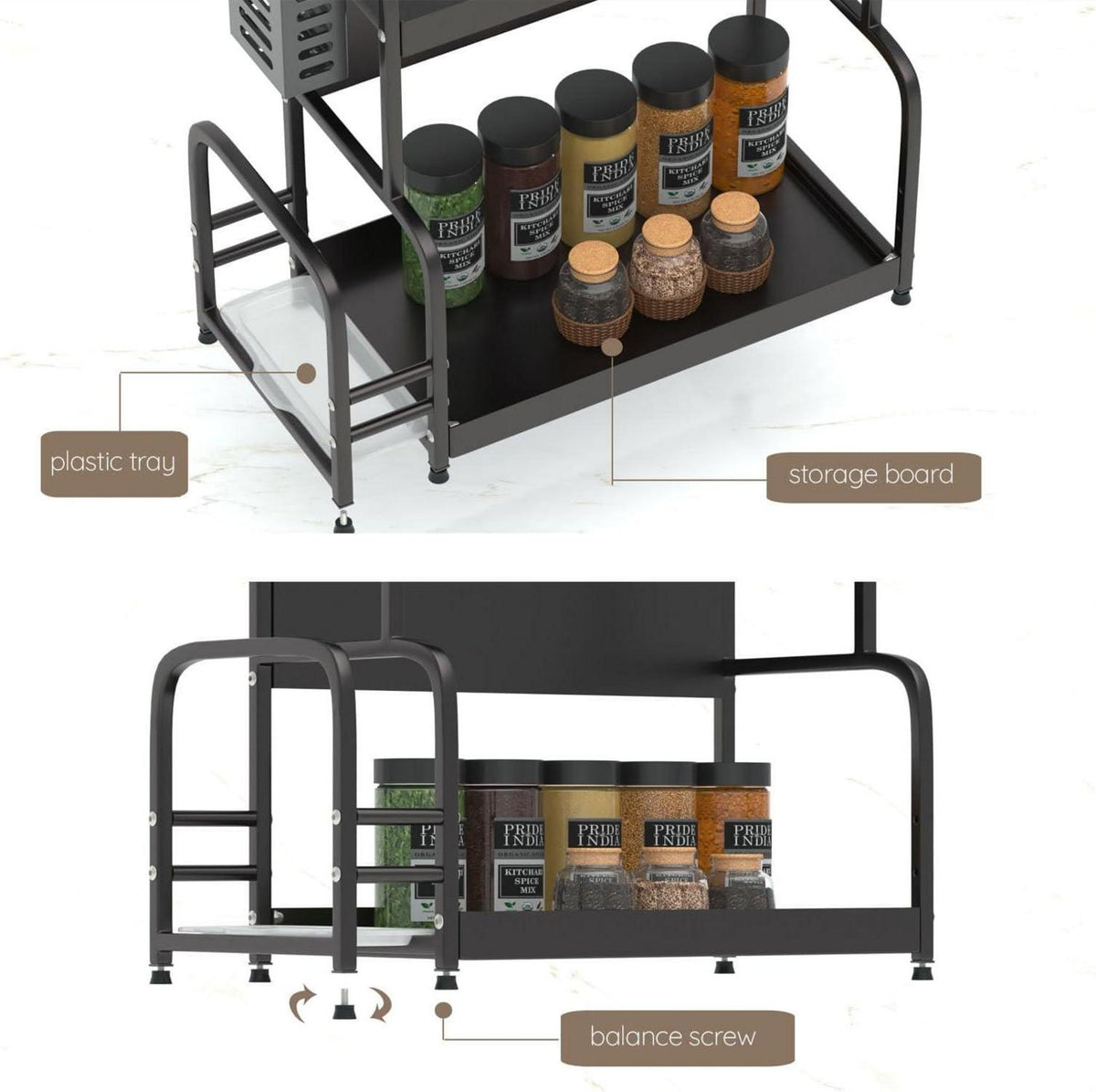 Küchenregal Arbeitsplatte 63x49cm Gewürzregal Stahl Organizer