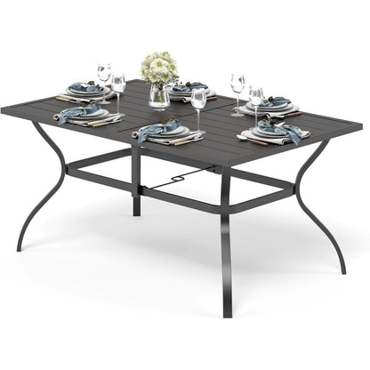 Gartentisch für 6 Personen Stahl Rahmen 152×95cm Schwarz mit
