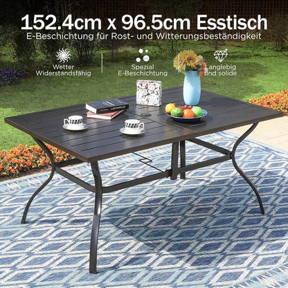 Gartentisch für 6 Personen Stahl Rahmen 152×95cm Schwarz mit