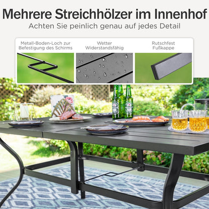 Gartentisch für 6 Personen Stahl Rahmen 152×95cm Schwarz mit