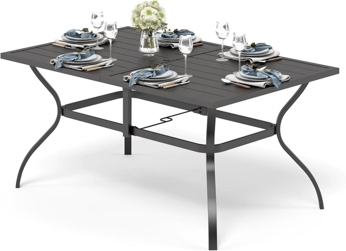 Gartentisch mit Schirmloch für 6 Personen Schwarz 152×95cm