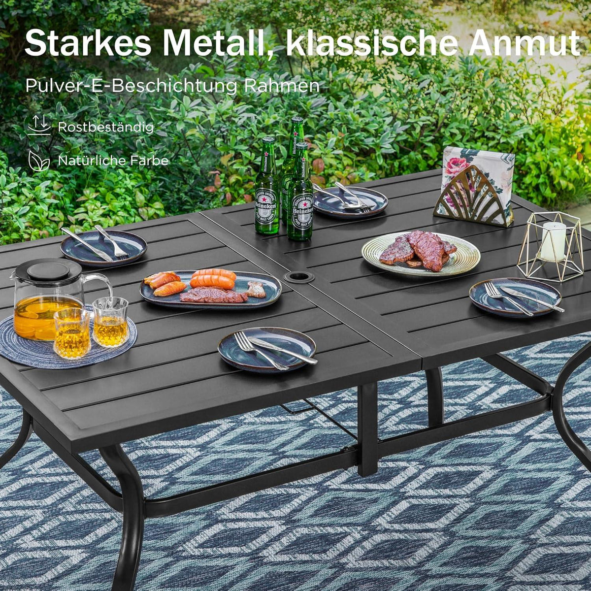 Gartentisch für 6 Personen Stahl Rostfrei Schwarz Wetterfest 152x95cm