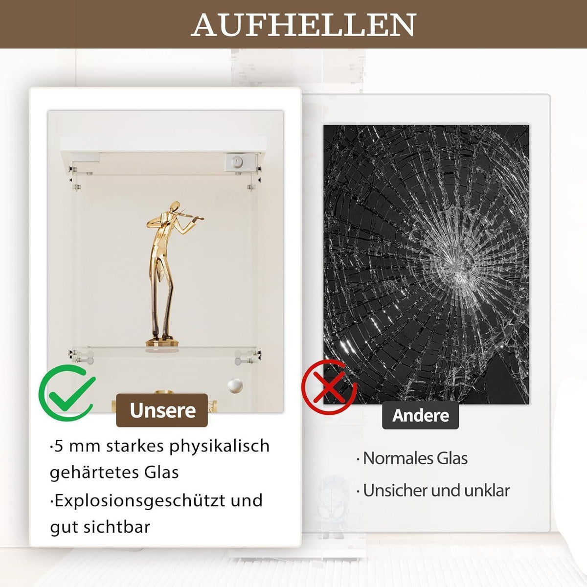 Standvitrine Weiß mit 4 Böden – Glasvitrine für Sammlerstücke