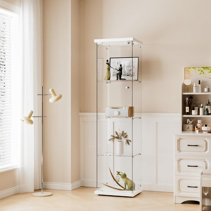 Standvitrine Weiß mit 4 Böden – Glasvitrine für Sammlerstücke