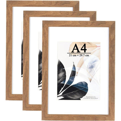 Bilderrahmen A4 Holzfarbe Plexiglas 3er Set Fotorahmen 21x30