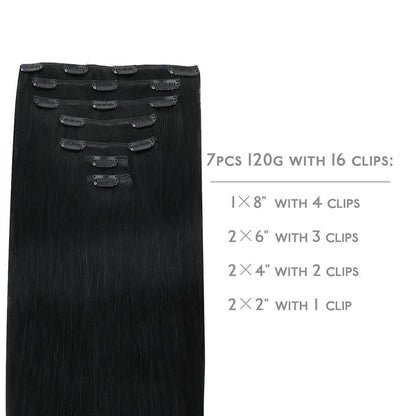 Clip in Echthaarverlängerung 35cm Tief Schwarz 120g