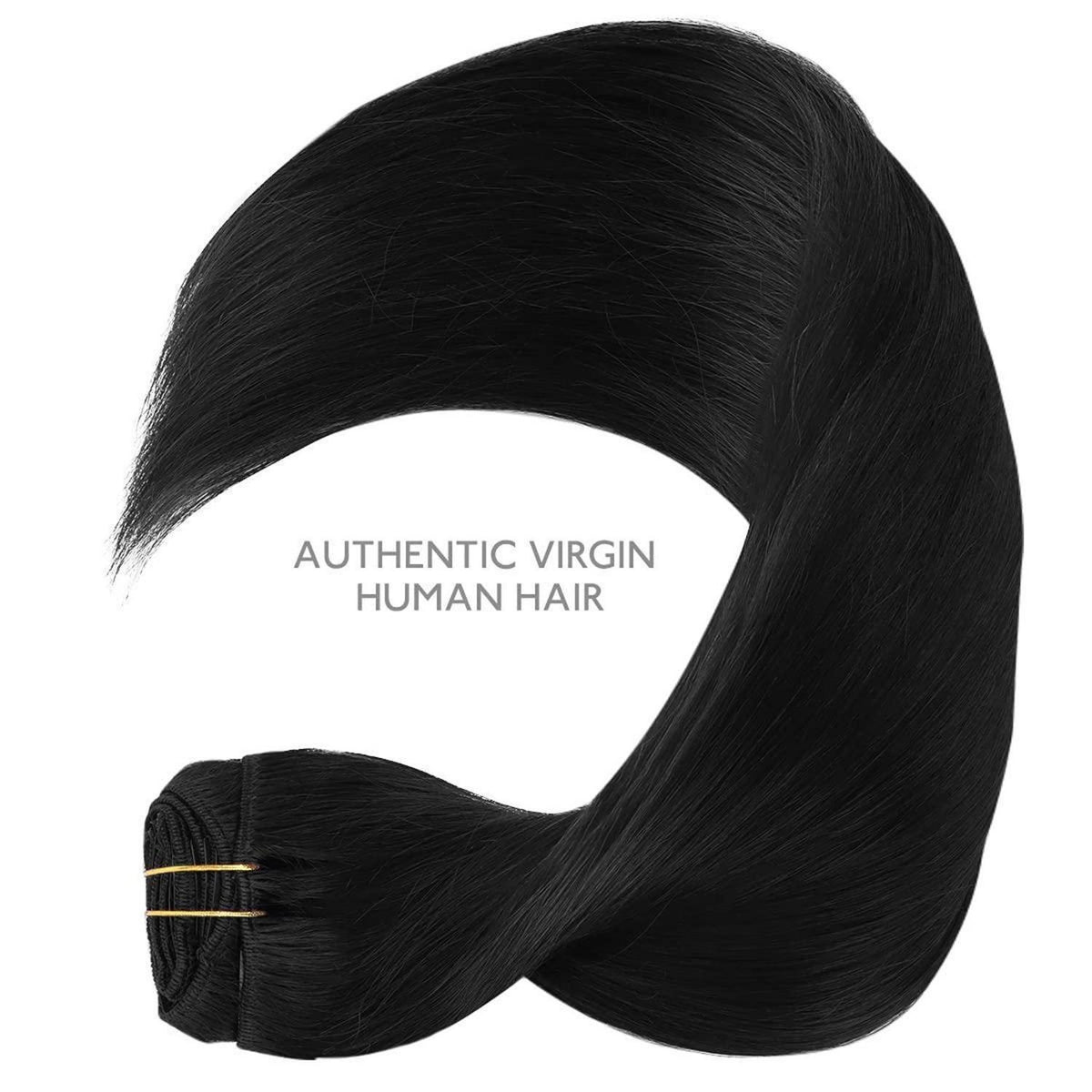 Clip-in Echthaarverlängerungen 45cm Tief Schwarz 120g 7tlg Remy
