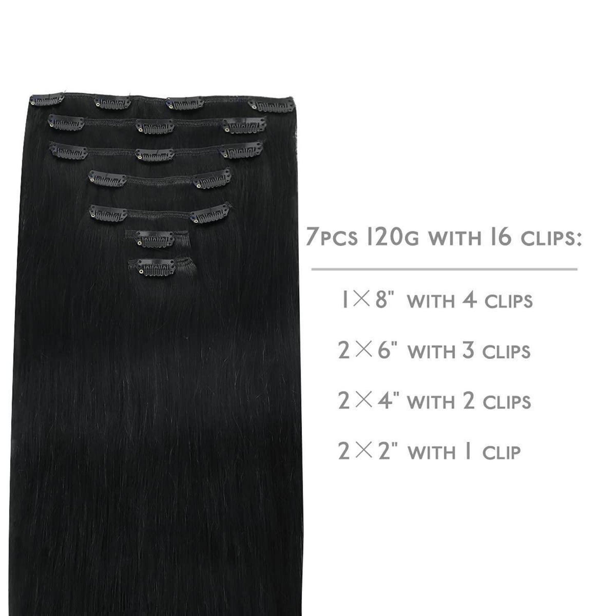 Clip-in Echthaarverlängerungen 55cm Tief Schwarz 120g 7tlg Remy Haar