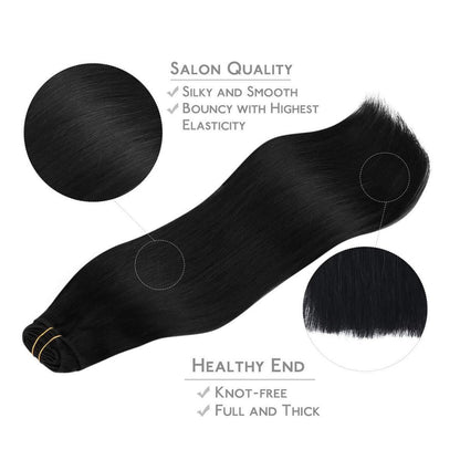 Clip-in Echthaarverlängerungen 55cm Tief Schwarz 120g 7tlg Remy Haar