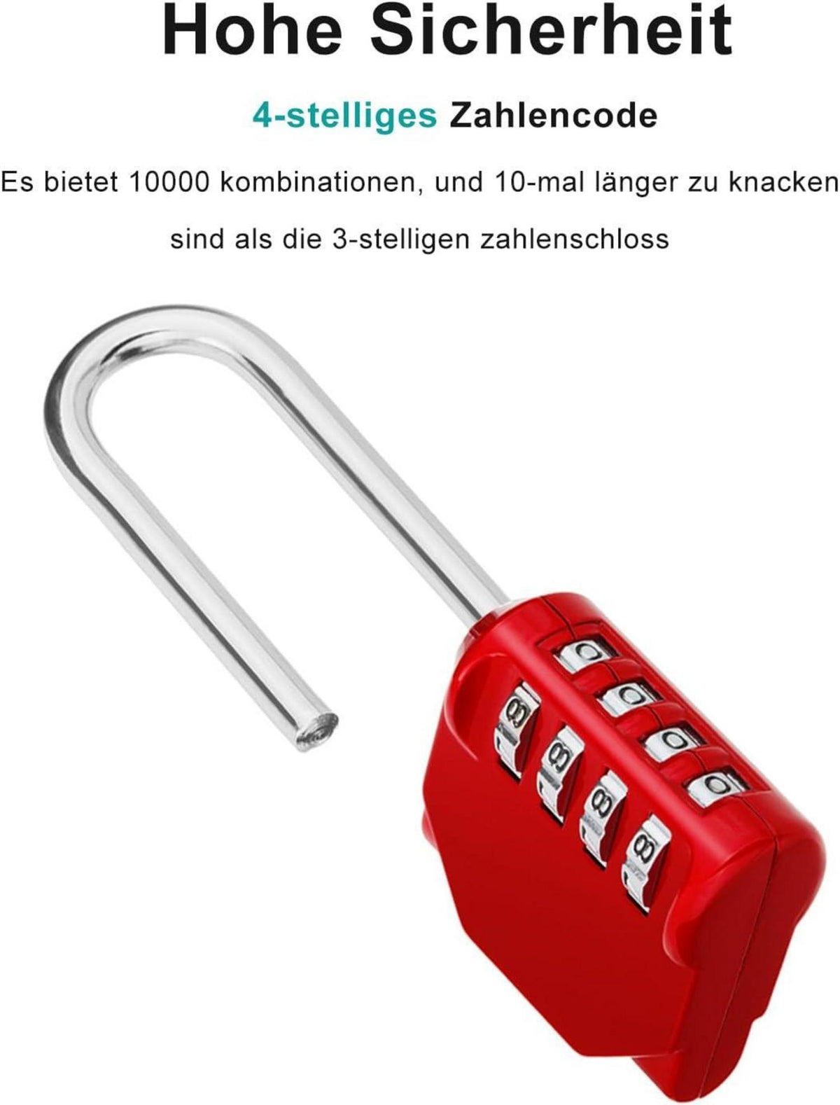 ZHEGE Vorhängeschloss 4-stellig langer Bügel wetterfest Tür