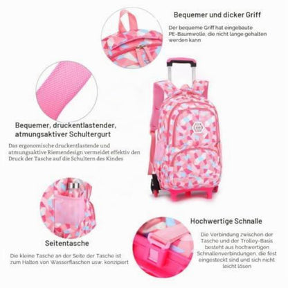 Rucksack mit Rollen für Kinder – Schultrolley Rosa, Klasse 3-12