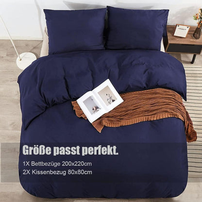 Soifox Bettwäsche 200x220 Marineblau Set Mikrofaser