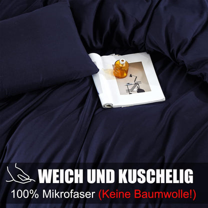 Soifox Bettwäsche 200x220 Marineblau Set Mikrofaser