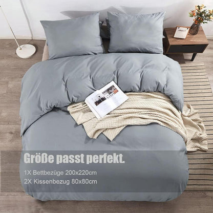 Bettwäsche 200x220 Grau Mikrofaser Set mit Reißverschluss