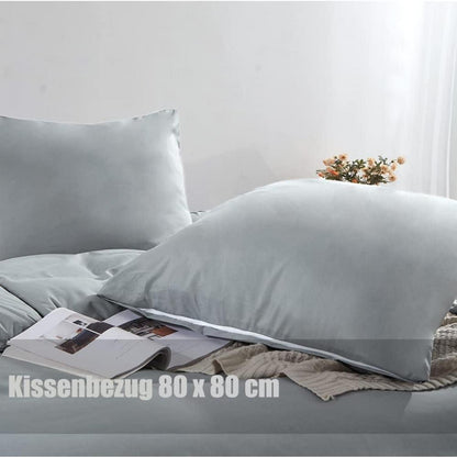 Bettwäsche 200x220 Grau Mikrofaser Set mit Reißverschluss